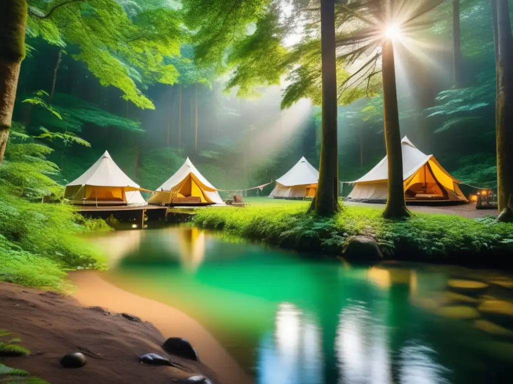 Campamento sostenible en un exuberante bosque: ¡Imagina la belleza de la naturaleza! (Campismo sostenible: consejos prácticos)