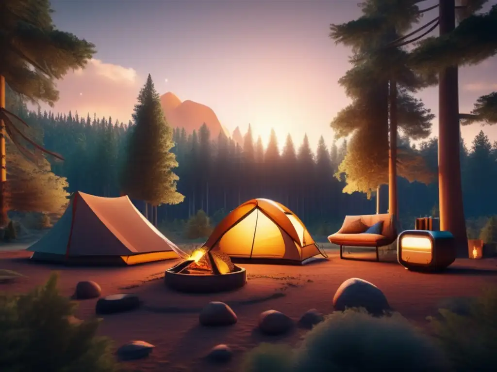 Campamento en el bosque con gadgets de camping - Mejores gadgets para camping y senderismo