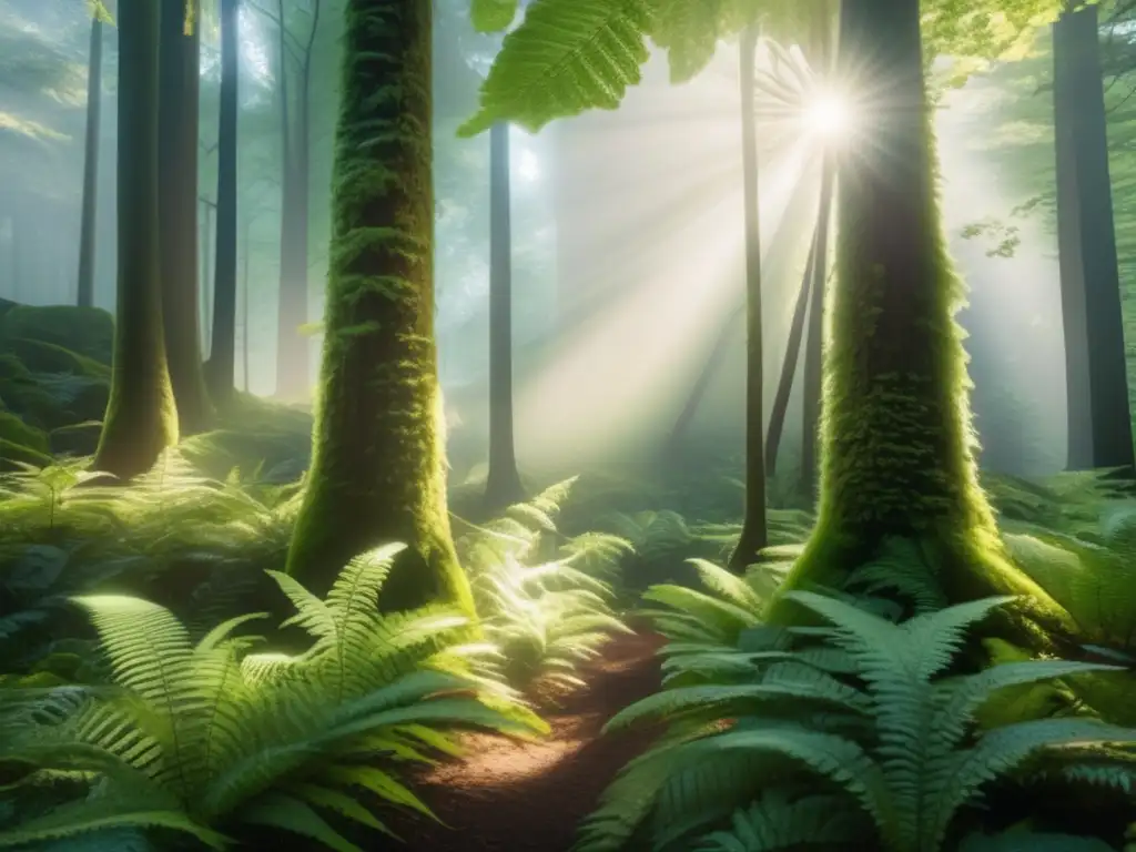 Escena encantadora de un bosque sereno y majestuoso con una bailarina en armonía con la naturaleza