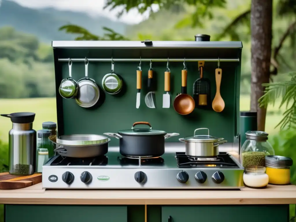 Cocina de camping bien equipada para actividades divertidas con niños en campamento