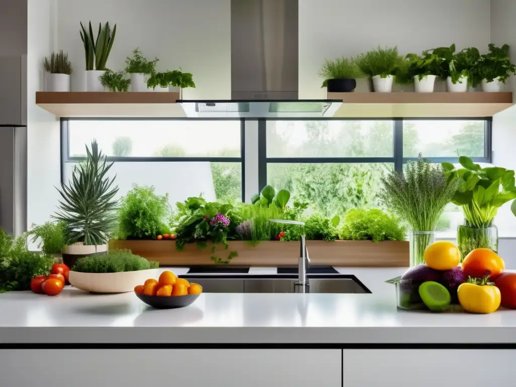 Plantas comestibles para ensalzar en una cocina moderna y luminosa