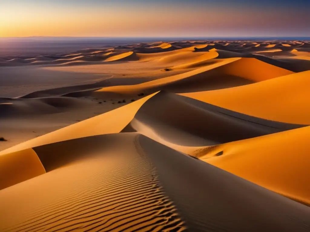 Técnicas de supervivencia en desierto: Impresionante imagen de un vasto paisaje desértico bañado por el cálido resplandor del atardecer