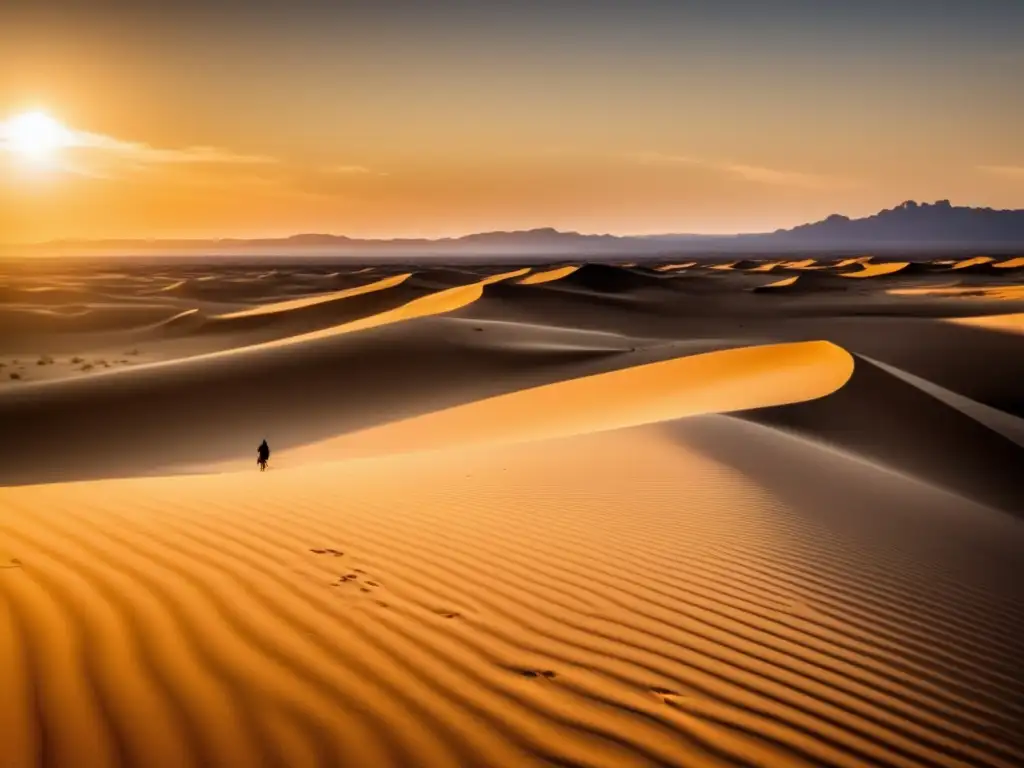 Habilidades indígenas para sobrevivir desertos: figura solitaria camina en paisaje desértico, imprimiendo huellas en la arena