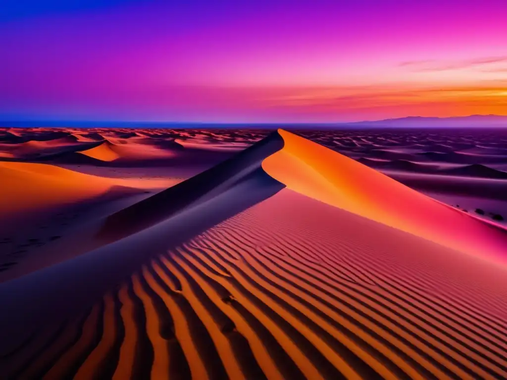 Paisaje desértico con dunas doradas, figura solitaria y cielo vibrante: Orientación en zonas desérticas