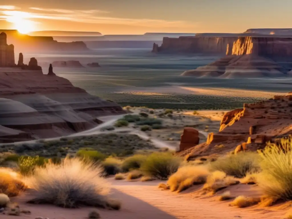 Senderismo en lugares sagrados indios Pueblo: una imagen 8K detallada de un paisaje desierto sereno con toques modernos