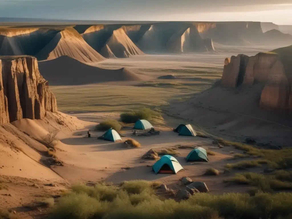 Consecuencias del camping no sostenible: paisaje de degradación ambiental y erosión del suelo en imagen 8k