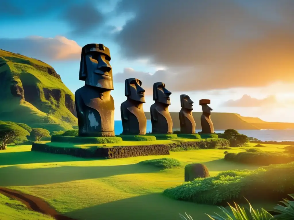 Senderismo en la Isla de Pascua: Explorando lo desconocido - Moai majestuosos y misteriosos con el océano y la naturaleza exuberante