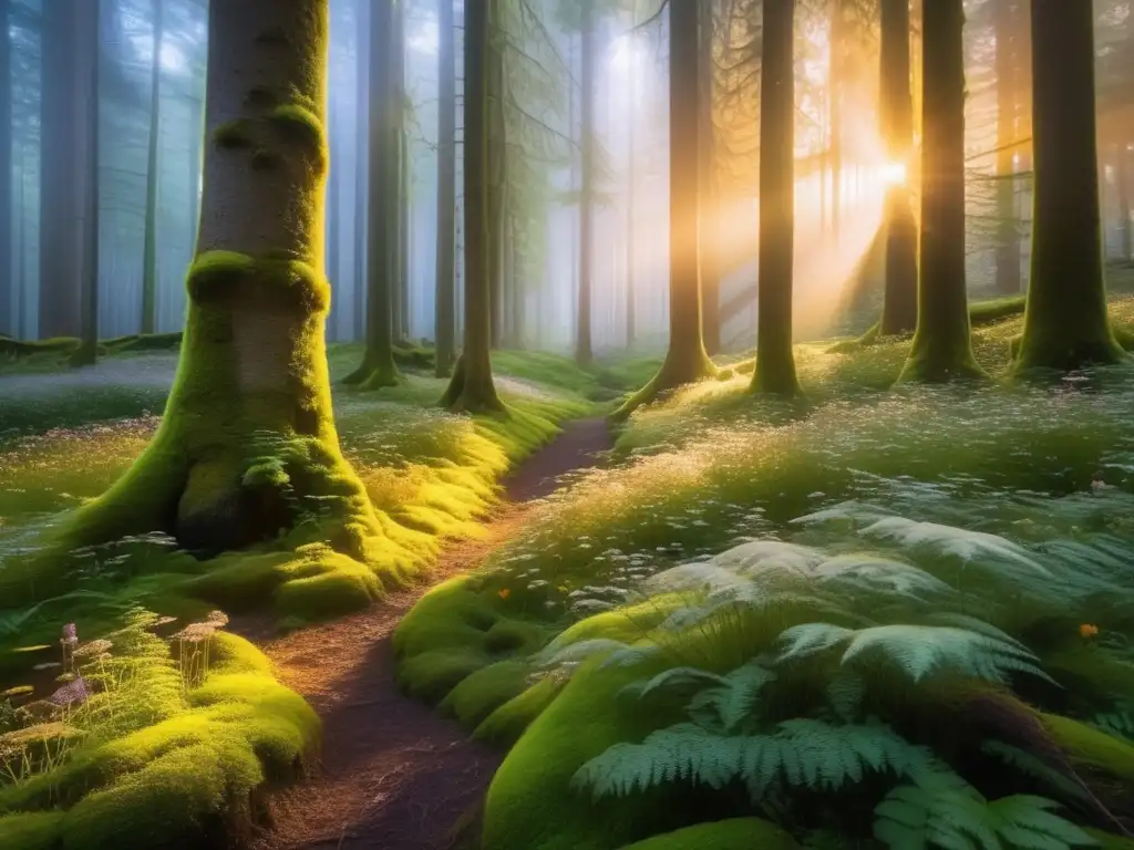 Prácticas indígenas en acampada en un bosque encantador al atardecer