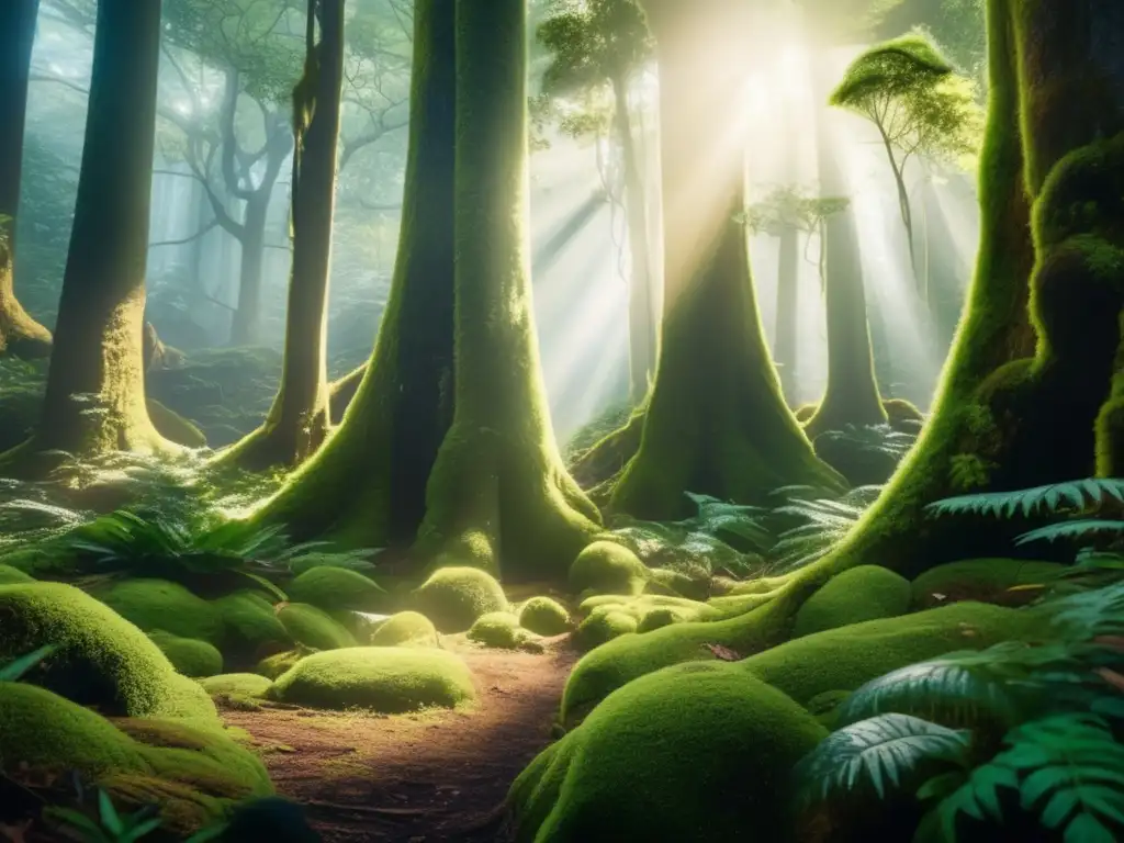 Escena mágica en un bosque protegido: niños explorando, naturaleza y educación