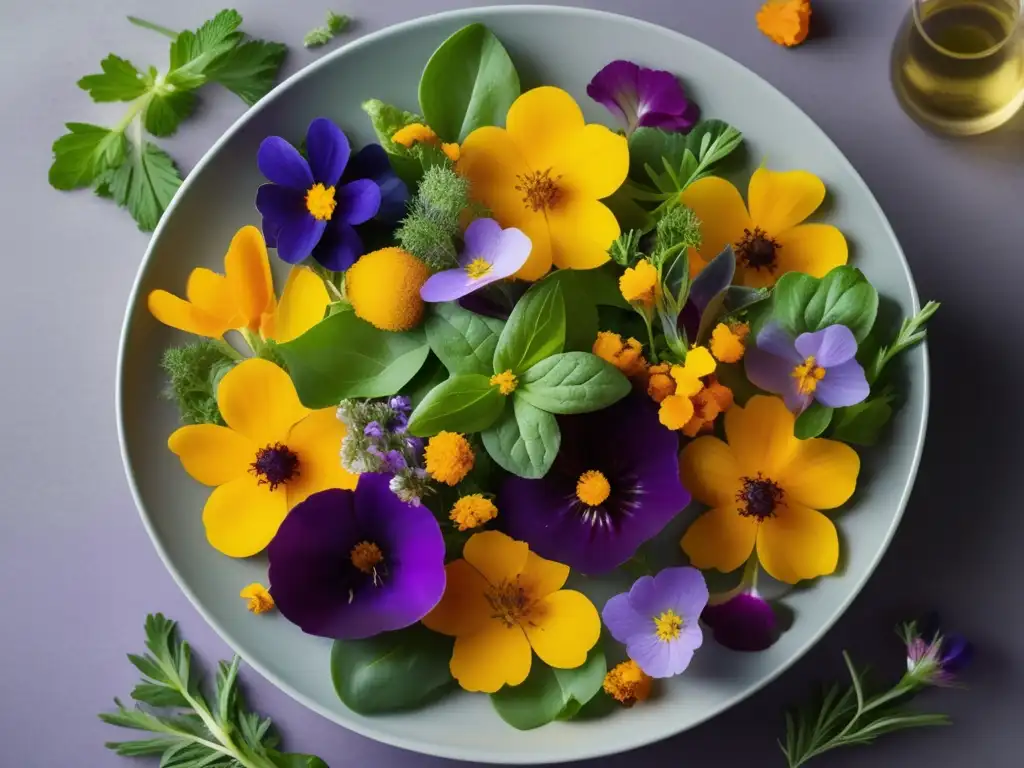 Ensalada artística de flores y hierbas comestibles: Recetas de cocina con plantas comestibles