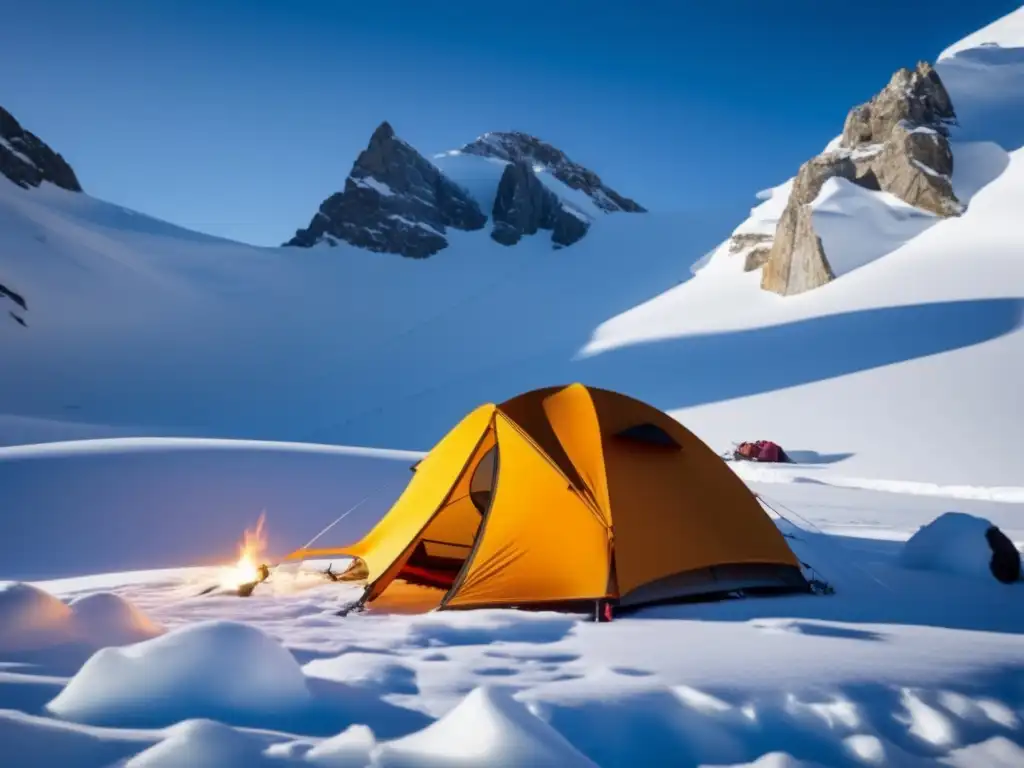 Equipos de acampada de invierno avanzados en paisaje nevado