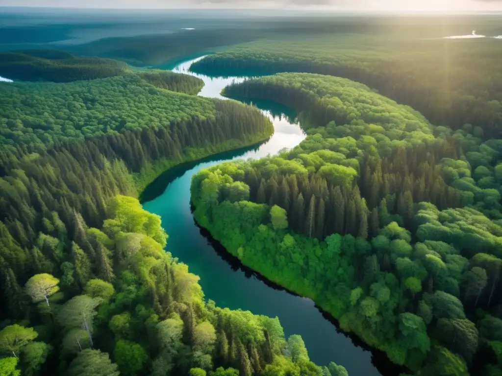 Impacto del camping en plantas autóctonas en bosque verde vibrante con río cristalino