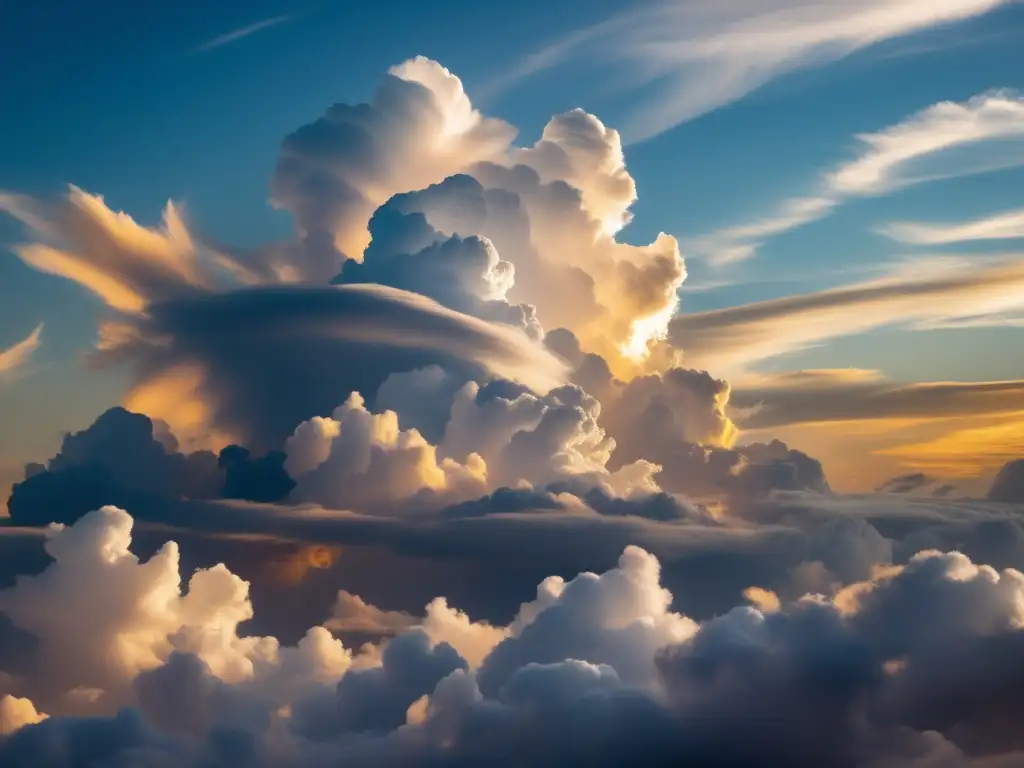 Fotografía de nubes impresionantes en el cielo con un ave solitaria volando