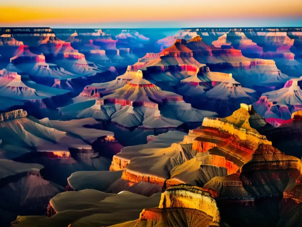 Vista aérea del impacto turismo Grand Canyon al amanecer