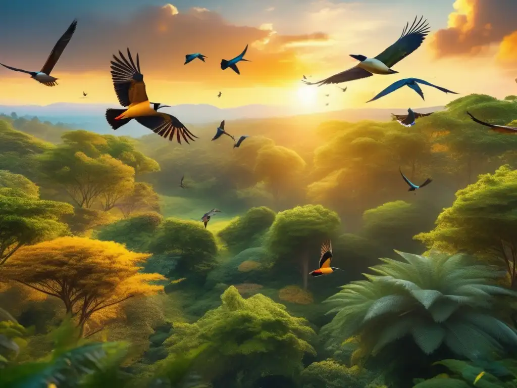 Significado espiritual del canto de los pájaros en un bosque dorado al atardecer