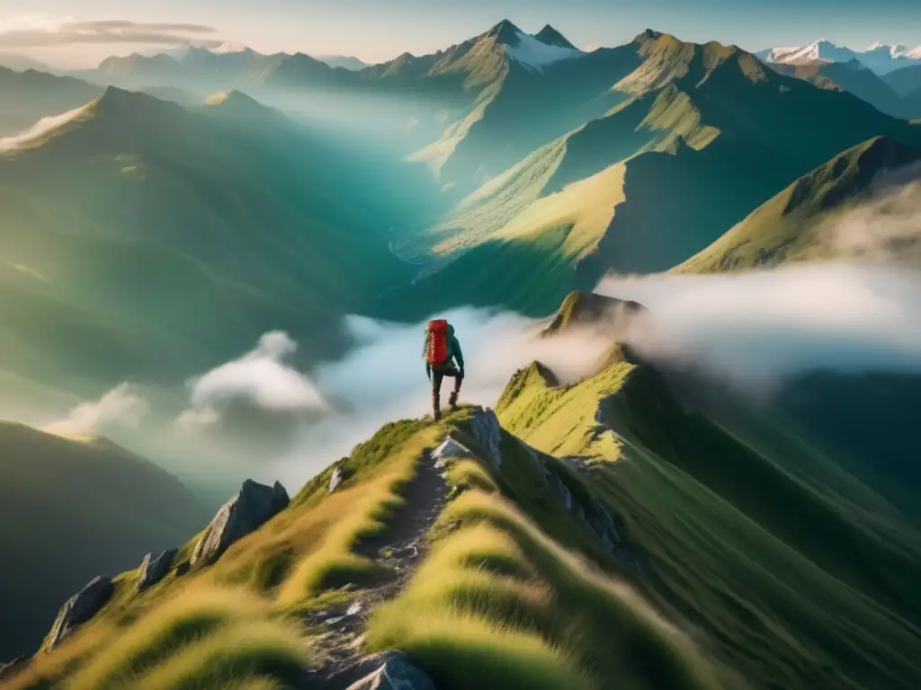 Hiker en cima montaña con paisaje impresionante - Mejores ejercicios para resistencia senderismo