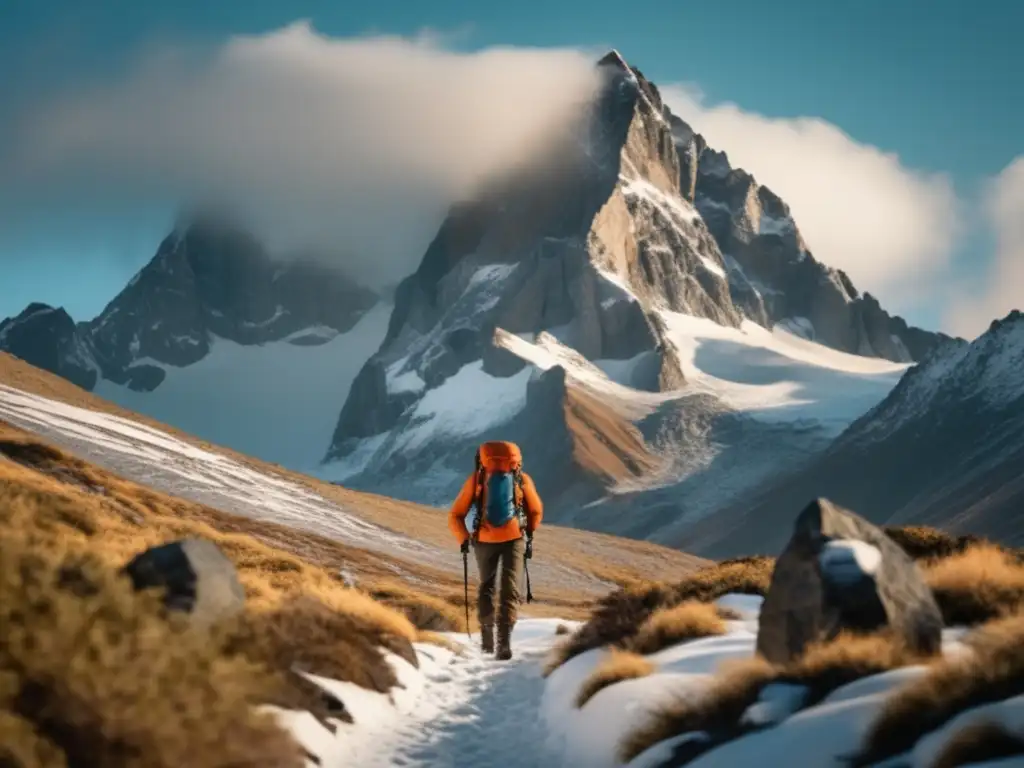 Paisaje montañoso con hiker en terreno rocoso - Ropa camping clima terreno