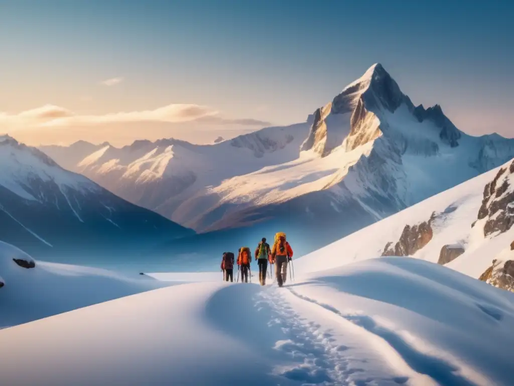 Paisaje invernal con exploradores, técnicas de orientación en terrenos invernales