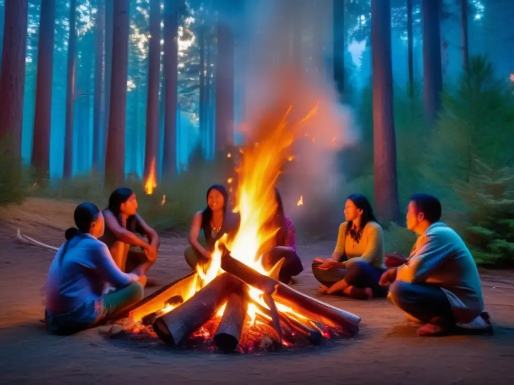 Fuego sagrado indígena en camping