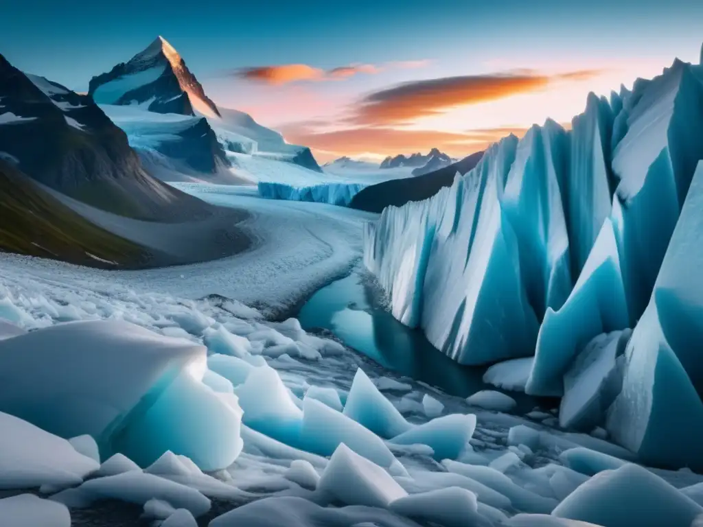 Paisaje glaciar al atardecer: espiritualidad del senderismo glaciar