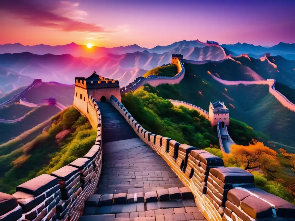 Descubriendo la belleza del senderismo y camping en la Gran Muralla China al atardecer