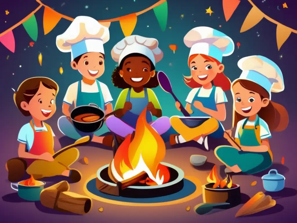 Niños disfrutando de actividades de cocina divertidas en campamento