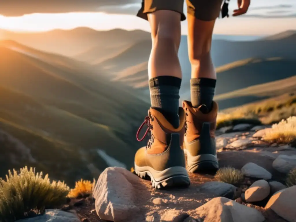 Hiker en montaña, atardecer, equipo senderismo: Accesorios imprescindibles senderismo