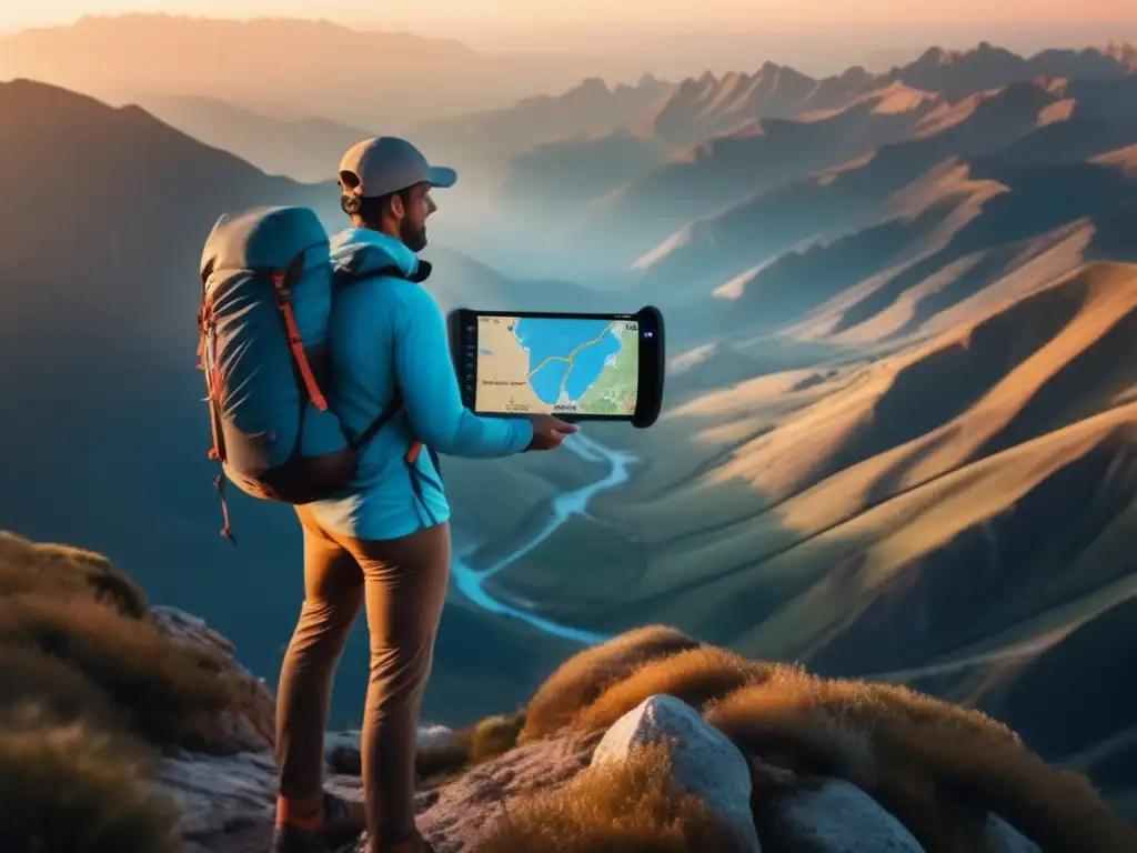 Hiker con GPS en majestuosa montaña: Ventajas del senderismo con GPS