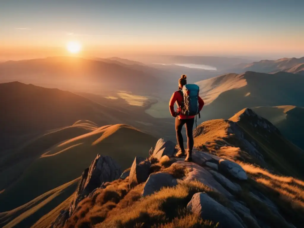 Hiker en cima montaña con paisaje majestuoso - Mejores ejercicios para resistencia senderismo