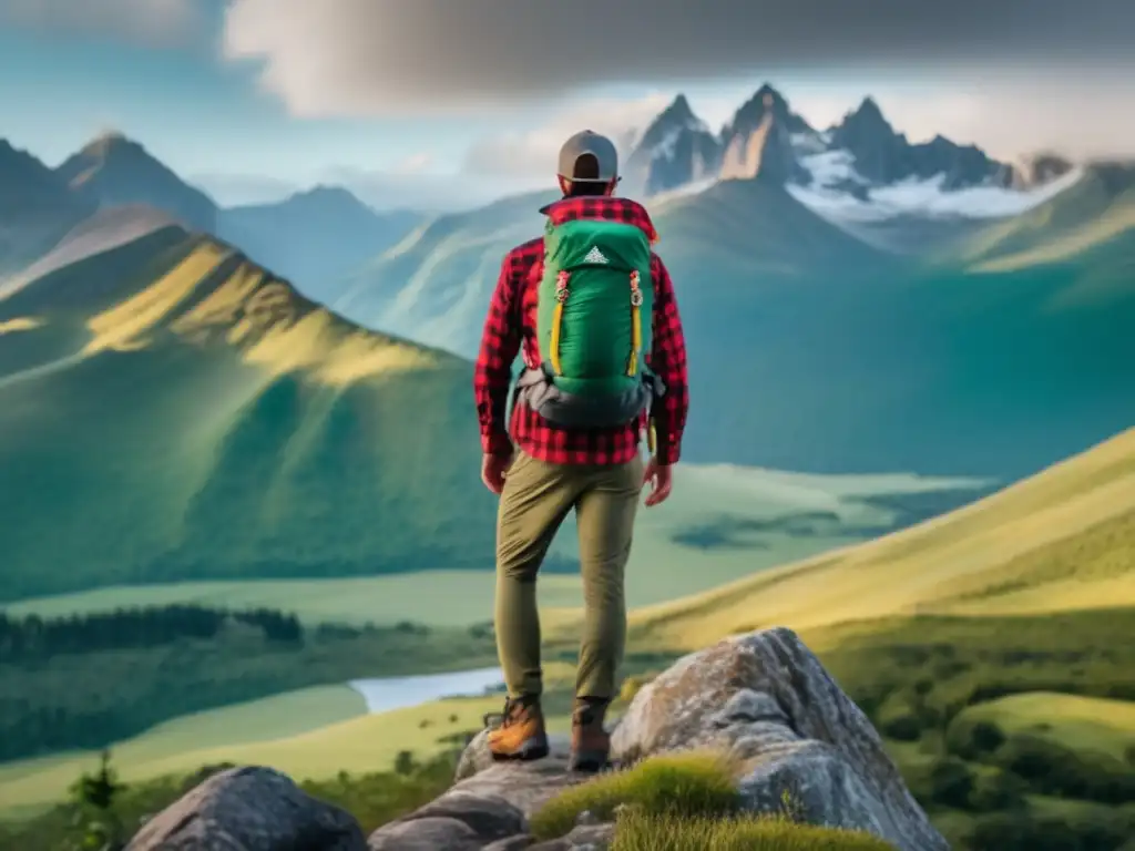 Hiker en montaña con ropa de senderismo tradicional y tecnológica - Tecnología en ropa de senderismo