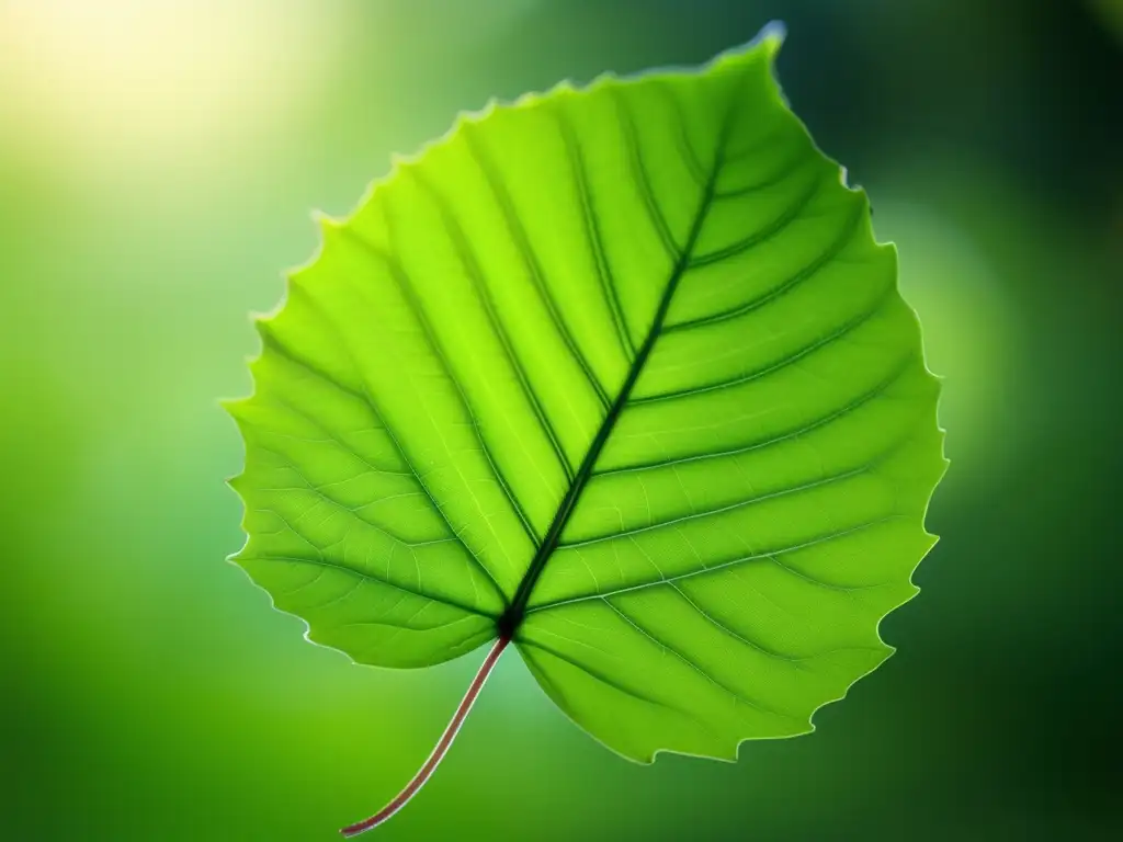 Significado simbolismo hojas danza viento - Hoja suspendida en el aire, vibrante en verde, con venas delicadas y bordes ligeramente curvados