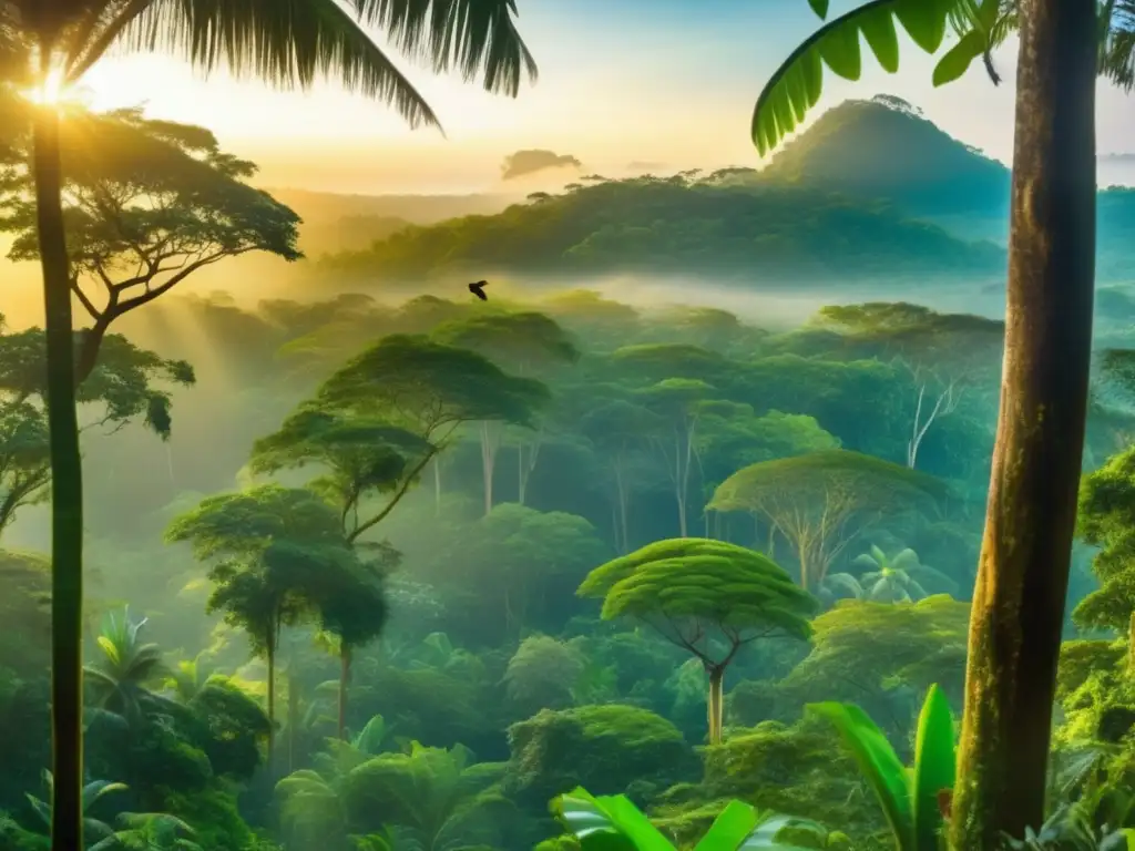 Turismo sostenible y biodiversidad en exuberante selva tropical al amanecer