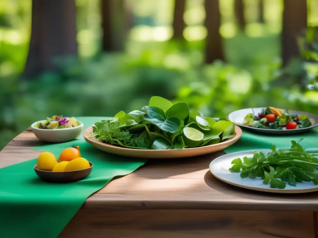 Deliciosa cocina al aire libre: Ensalada y tortillas con plantas comestibles para senderismo