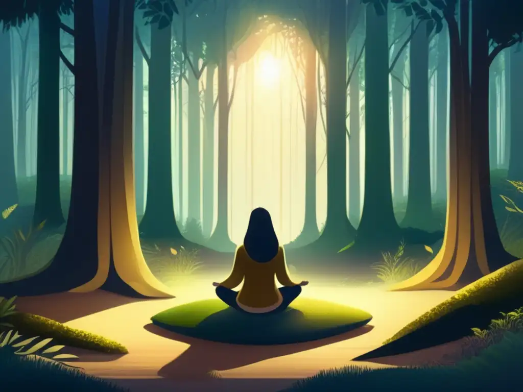 Meditación en entornos naturales: bosque tranquilo al atardecer