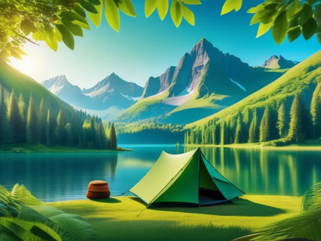 Impacto del camping en el cambio climático: bosque verde, lago sereno, montañas, campamento, naturaleza