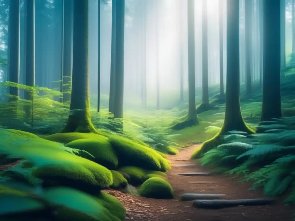 Senderismo mindfulness en la naturaleza: escena cautivadora de un bosque sereno