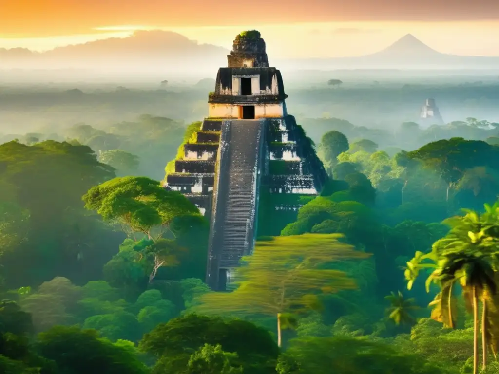 Descubriendo la cultura Maya: Acampada en Tikal, majestuosas ruinas cubiertas de niebla y historia, envueltas en la exuberante selva