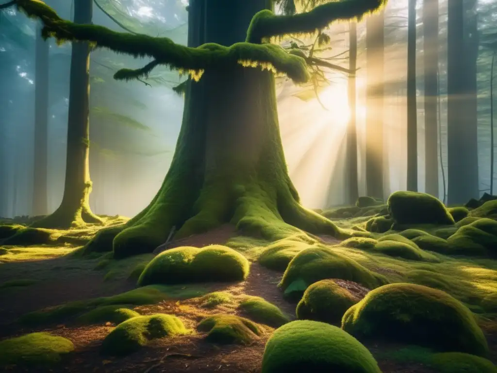 Técnicas defensa personal campismo naturaleza en misterioso bosque al atardecer