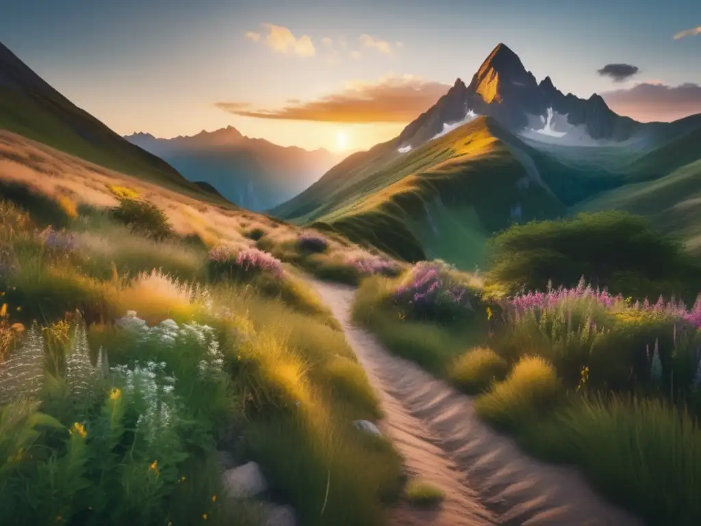 Impresionante paisaje de montaña con sendero de senderismo rodeado de naturaleza y beneficios para la salud mental