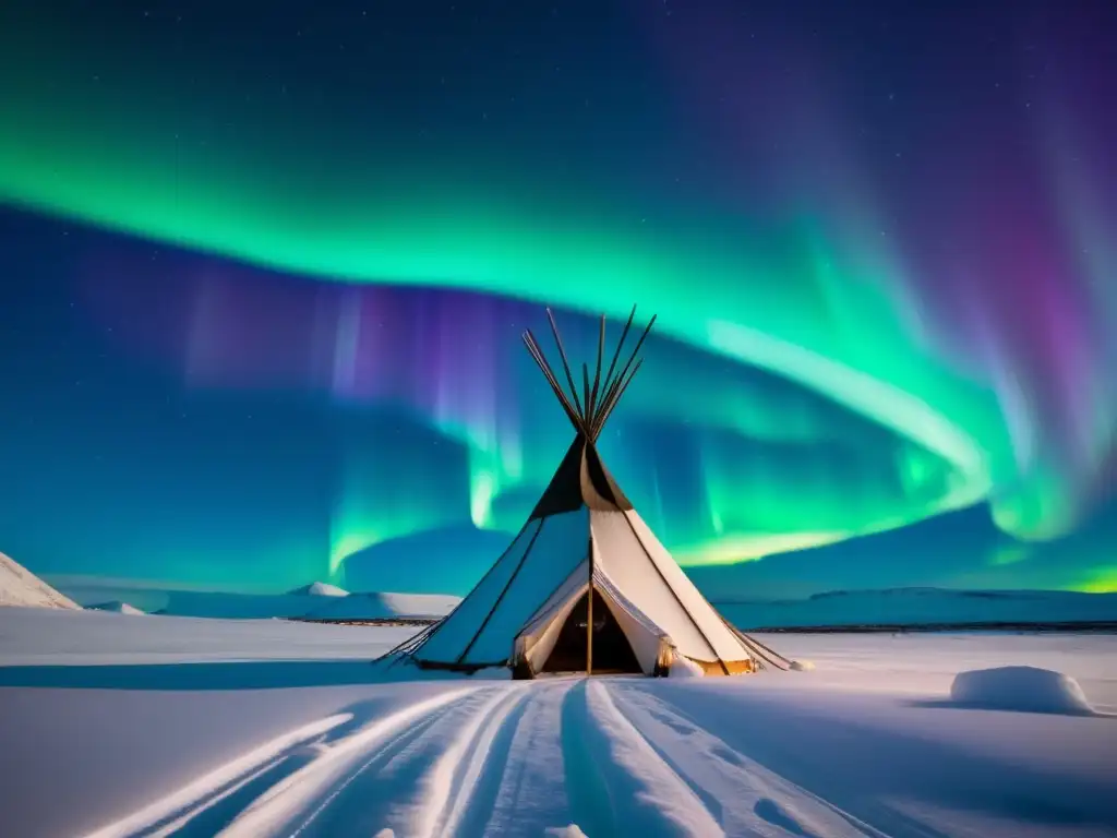 Descubriendo la vida en la tundra inuit: paisaje helado con tupiq, auroras boreales, icebergs, Inuit y actividades tradicionales