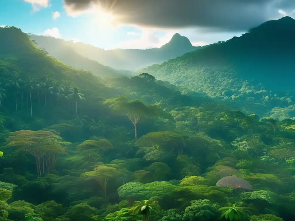 Vista aérea de una selva tropical, reflejando la importancia del turismo sostenible y la preservación del medio ambiente