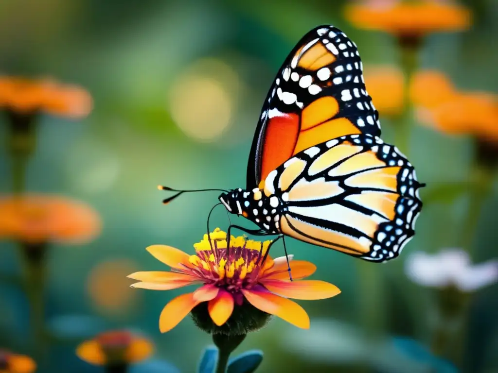 Rituales de transformación: Mariposas en un jardín vibrante y exuberante, bañado por el suave resplandor del sol poniente