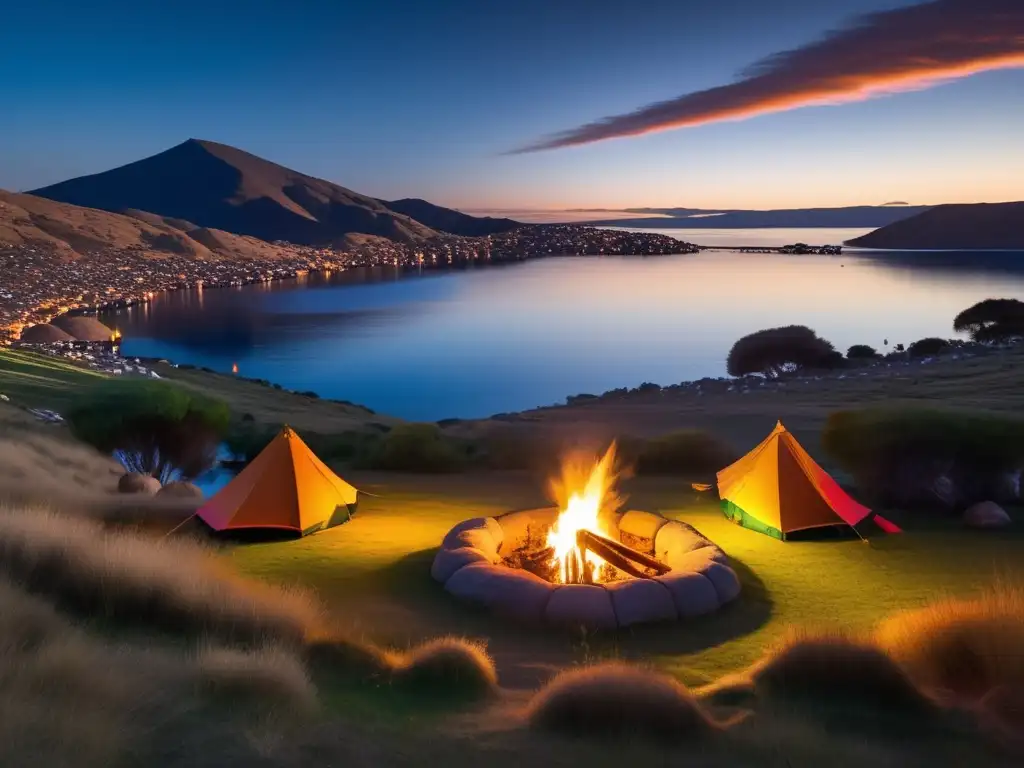 Experiencia acampada Lago Titicaca al atardecer