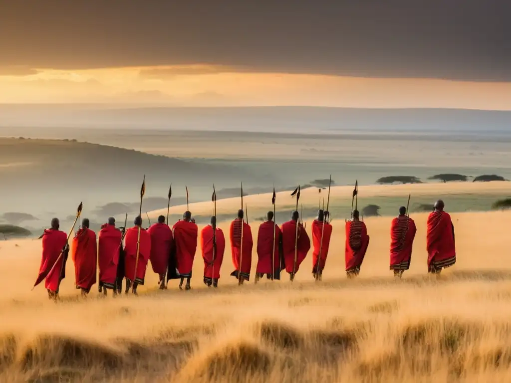 Senderismo Maasai en la sabana africana: guerreros Maasai en un paisaje impresionante