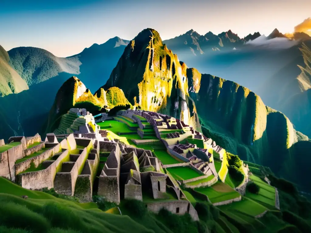 Senderismo en Machu Picchu: Secretos espirituales de la cultura inca en una imagen 8k detallada de los majestuosos picos de los Andes