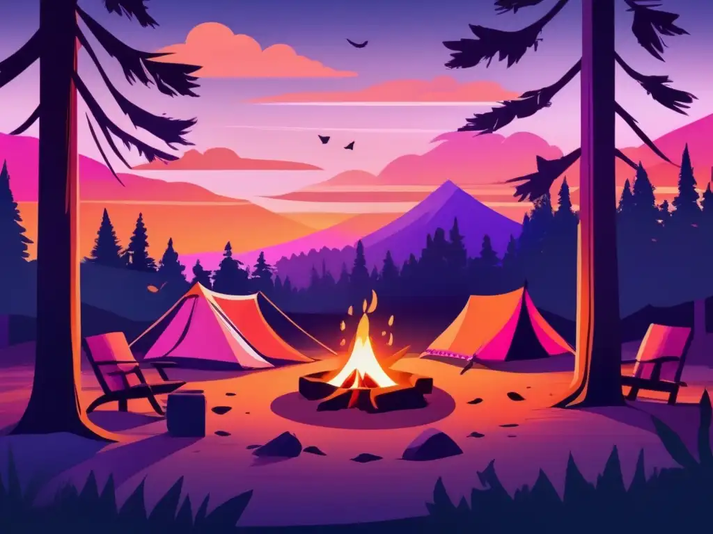 Hermoso camping en bosque con hábitos de conservación del medio ambiente