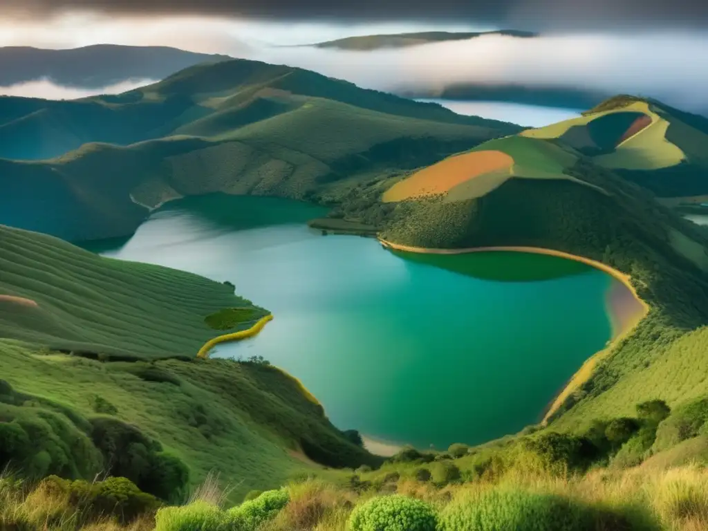 Descubriendo los secretos de la Laguna de Guatavita: Vista panorámica misteriosa con campamento