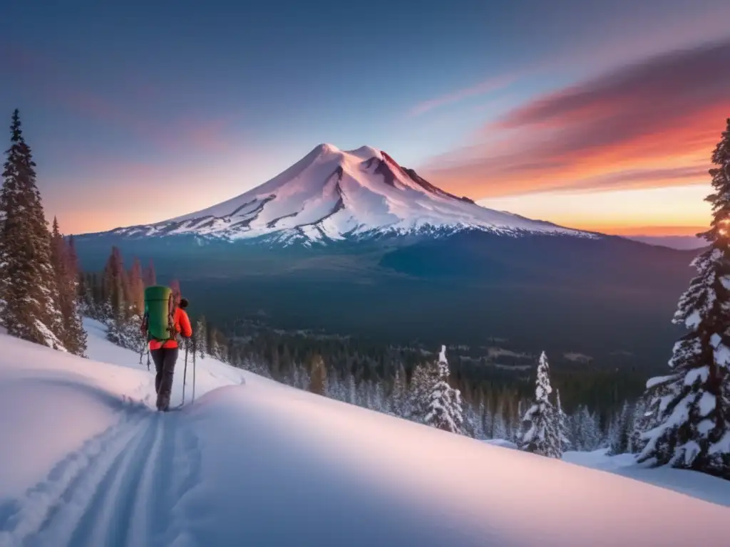 Senderismo Monte Shasta, leyendas antiguas, majestuosa montaña nevada, paisaje vibrante de puesta de sol