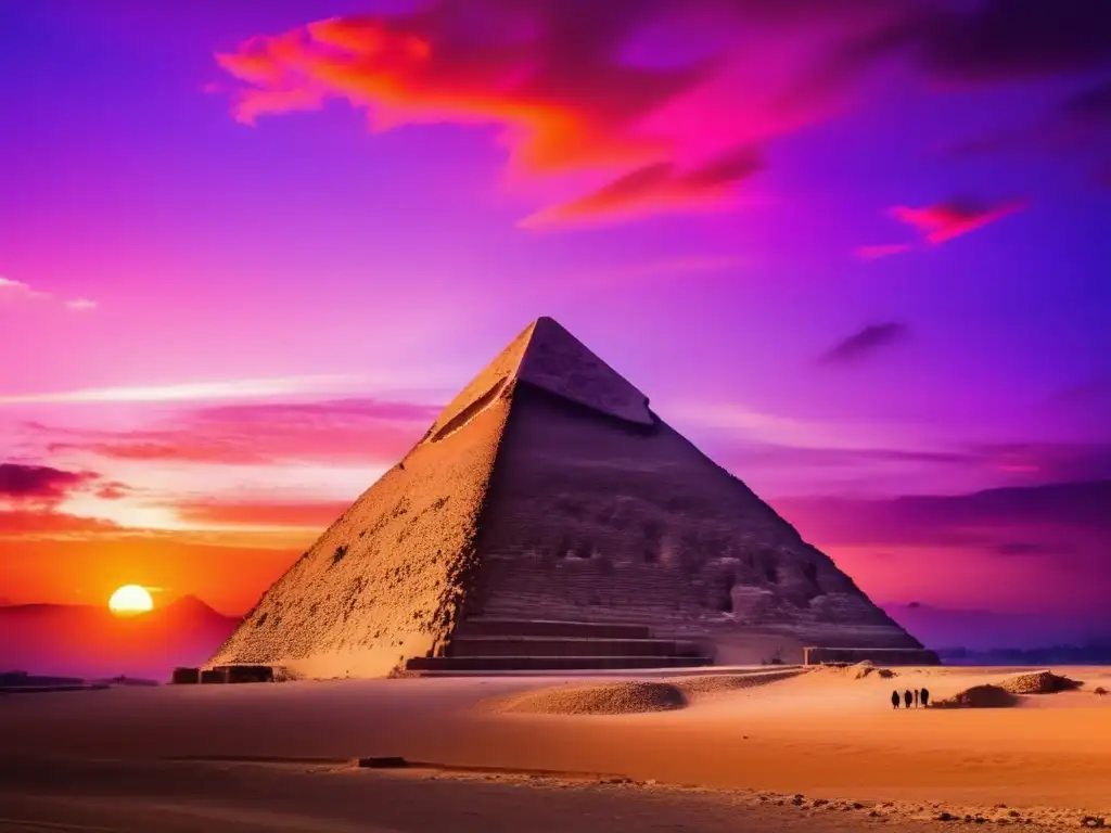 Senderismo místico en pirámides egipcias: Vista impresionante de la Gran Pirámide de Giza al atardecer