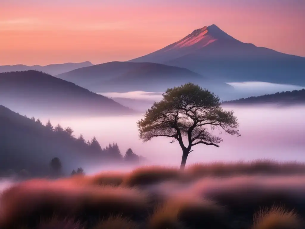 Un amanecer misterioso y tranquilo en la montaña, con consejos de fotografía de amaneceres naturales